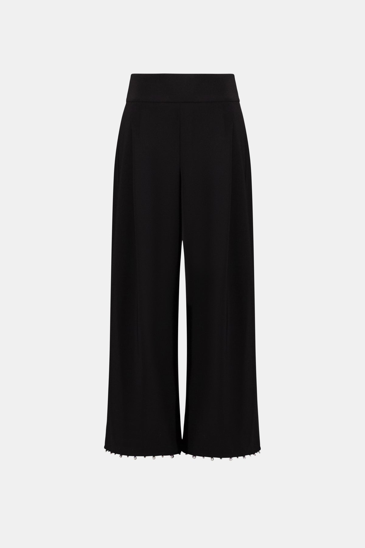 Joseph Ribkoff Black Silky Knit Pearl-Trim Culotte Pants
