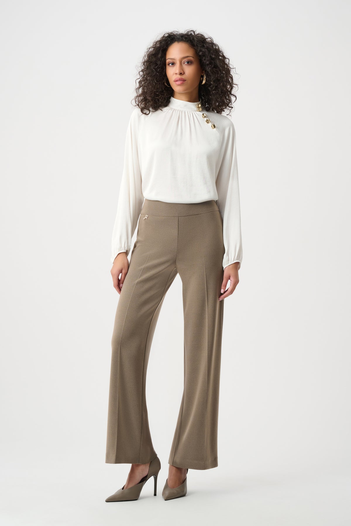 Joseph Ribkoff Winter White Recycled Satin Stand-Collar Top