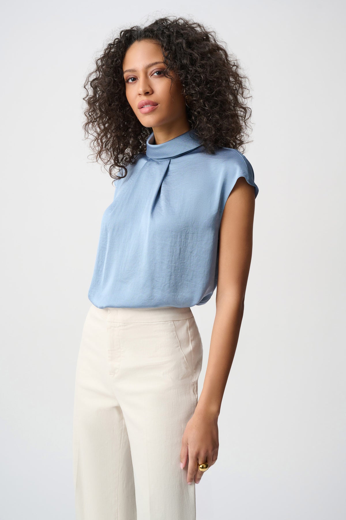 Joseph Ribkoff Chambray Recycled Satin Turtleneck Top
