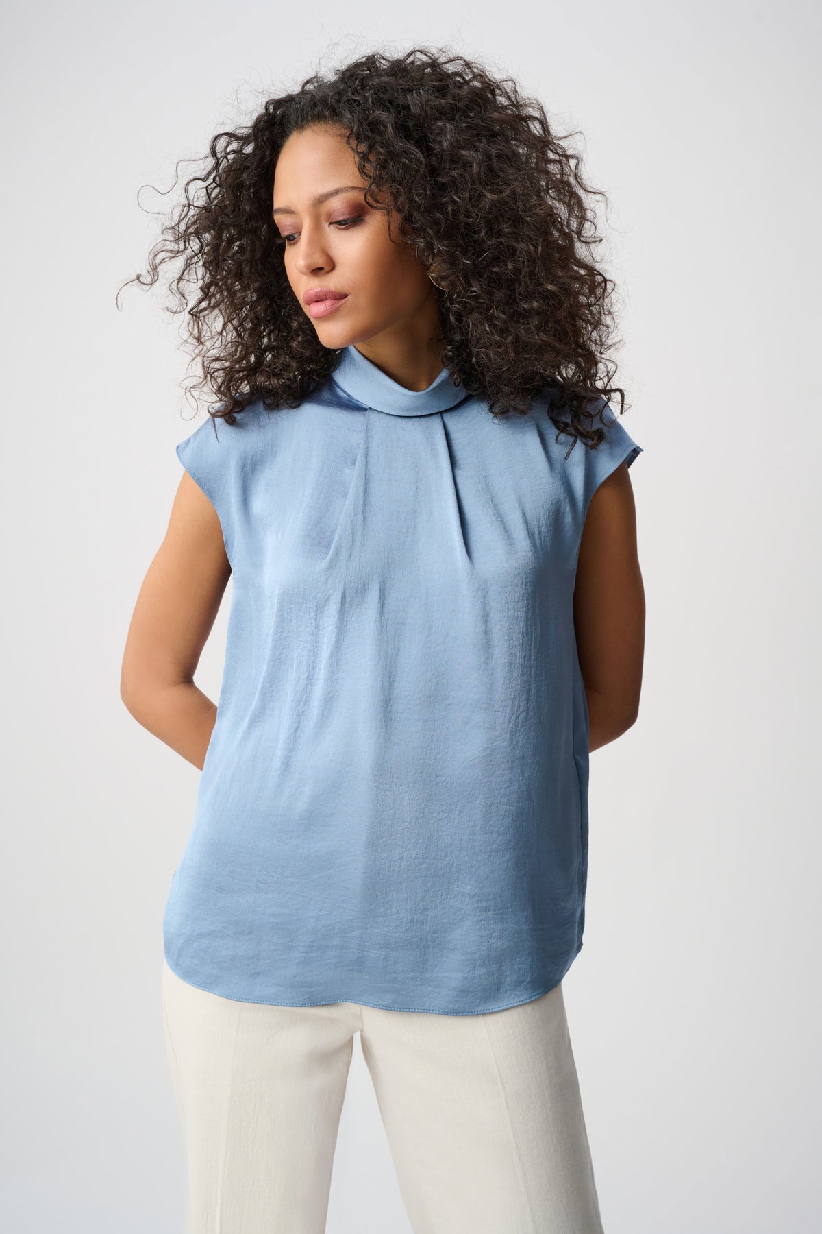 Joseph Ribkoff Chambray Recycled Satin Turtleneck Top