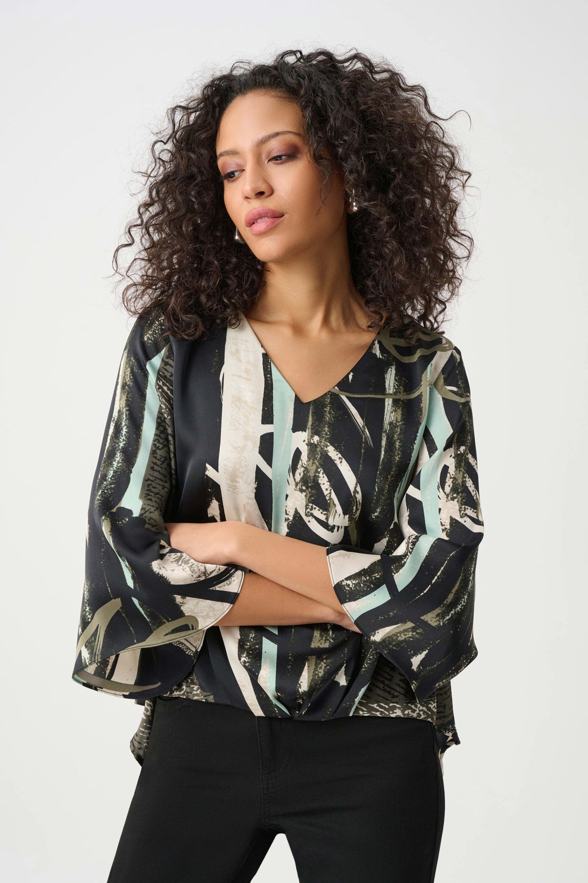 Joseph Ribkoff Recycled Satin Abstract Boxy Top