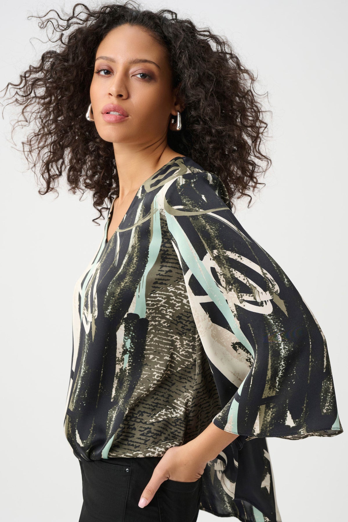 Joseph Ribkoff Recycled Satin Abstract Boxy Top