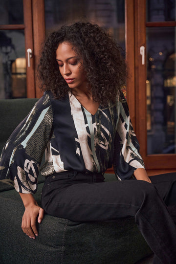 Joseph Ribkoff Recycled Satin Abstract Boxy Top