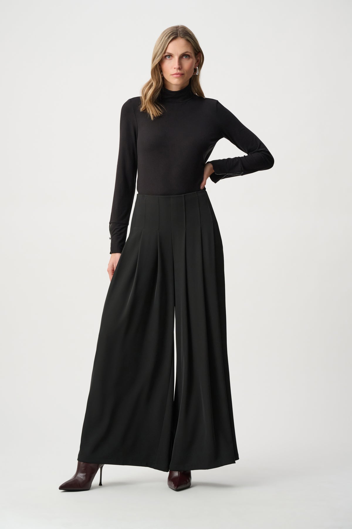 Joseph Ribkoff Black Woven Twill Wide-Leg Pants