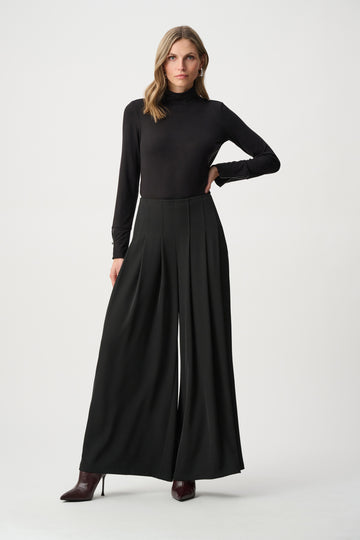 Joseph Ribkoff Black Woven Twill Wide-Leg Pants