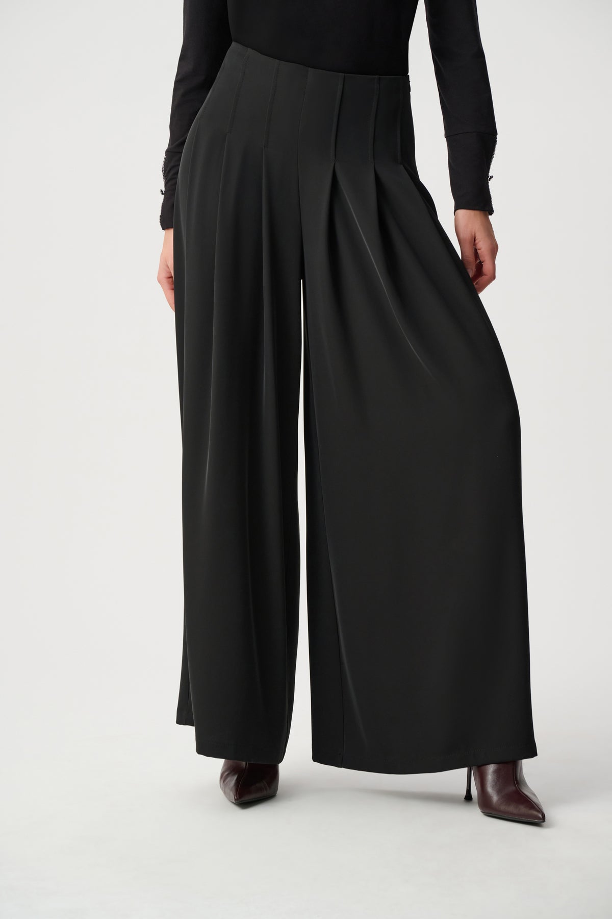 Joseph Ribkoff Black Woven Twill Wide-Leg Pants