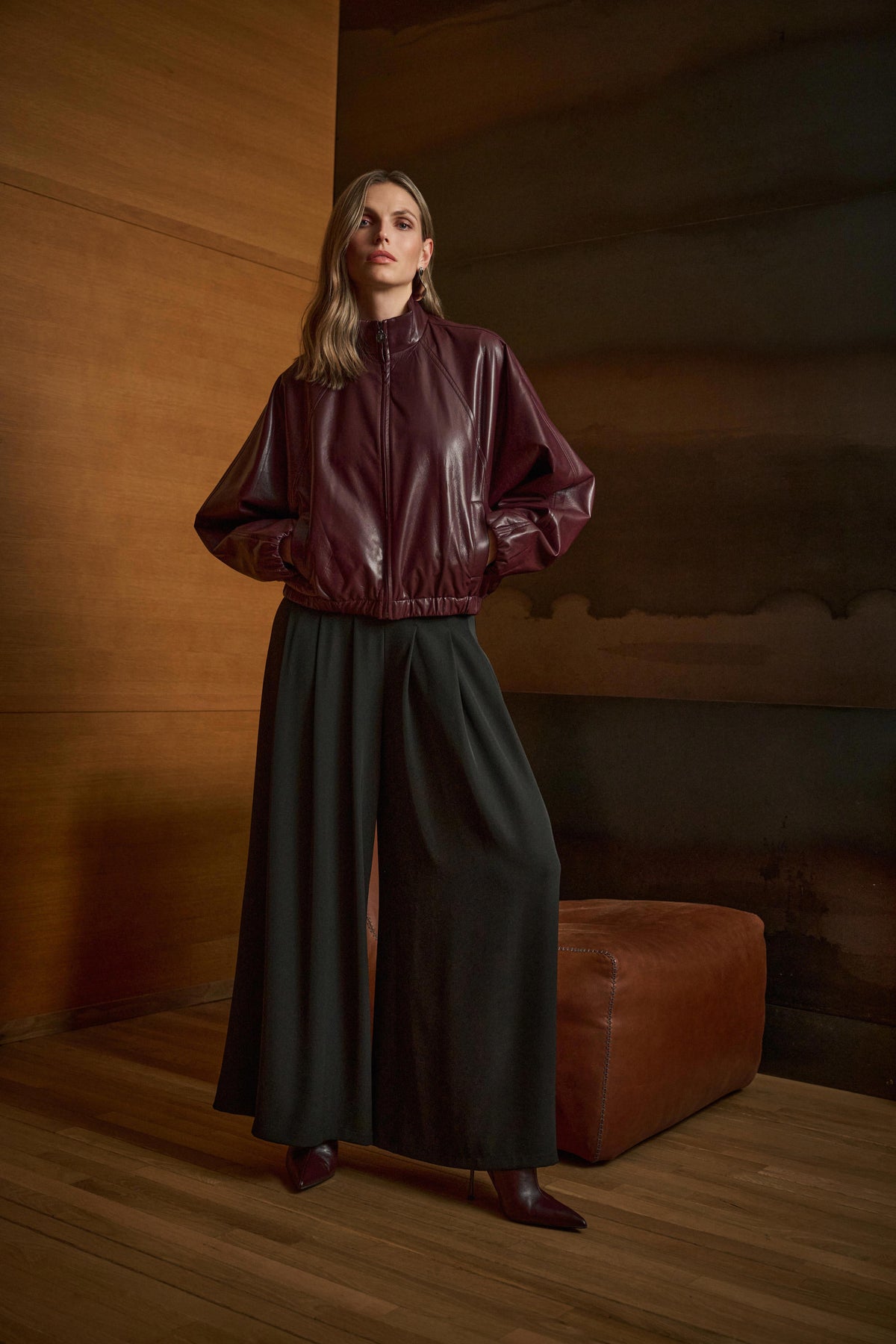 Joseph Ribkoff Black Woven Twill Wide-Leg Pants