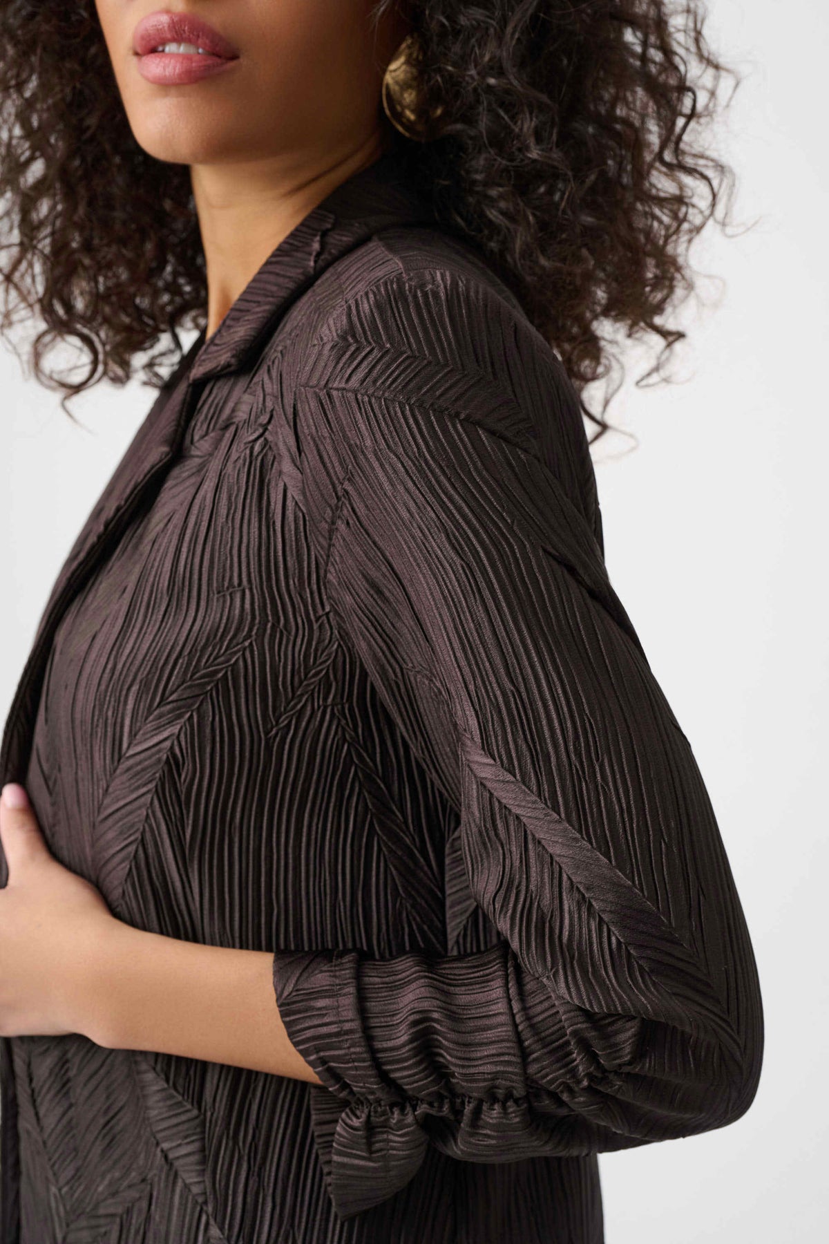 Joseph Ribkoff Mocha Pleated Satin Open Blazer