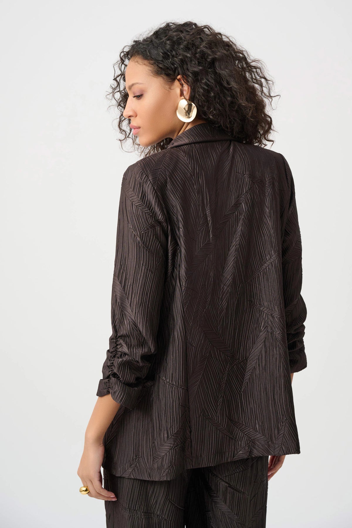 Joseph Ribkoff Mocha Pleated Satin Open Blazer