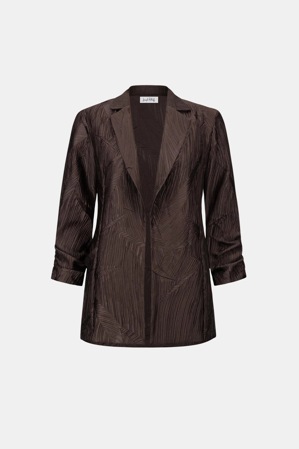 Joseph Ribkoff Mocha Pleated Satin Open Blazer