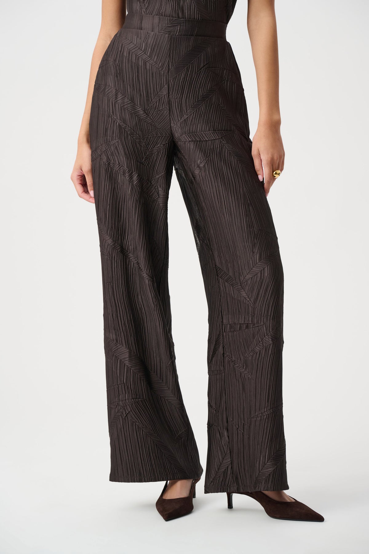 Joseph Ribkoff Mocha Pleated Satin Pull-On Wide-Leg Pants
