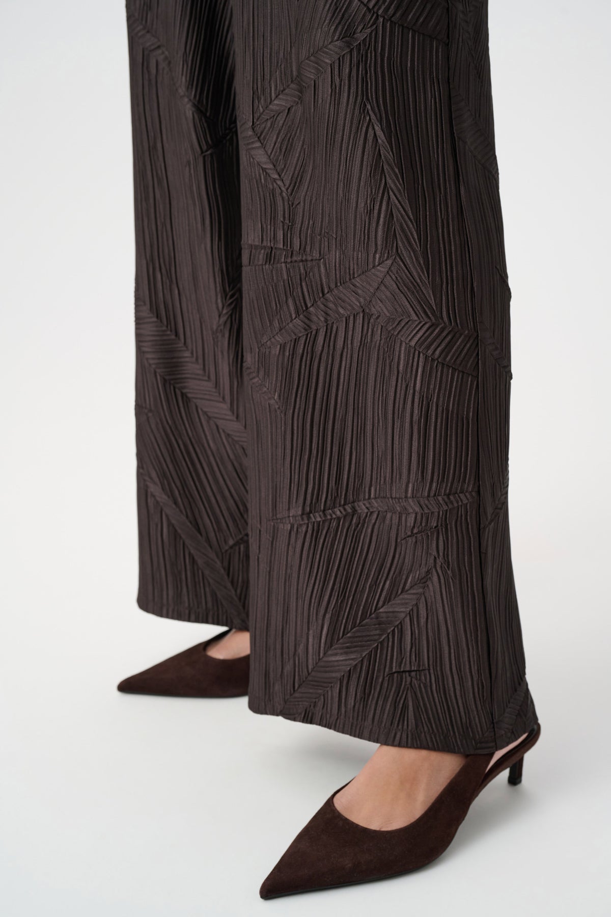 Joseph Ribkoff Mocha Pleated Satin Pull-On Wide-Leg Pants