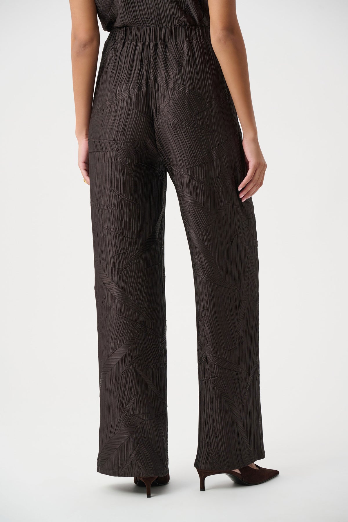 Joseph Ribkoff Mocha Pleated Satin Pull-On Wide-Leg Pants