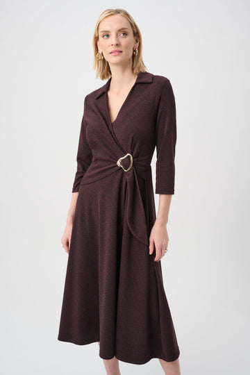 Joseph Ribkoff Berry Black Herringbone Fit And Flare Wrap Dress