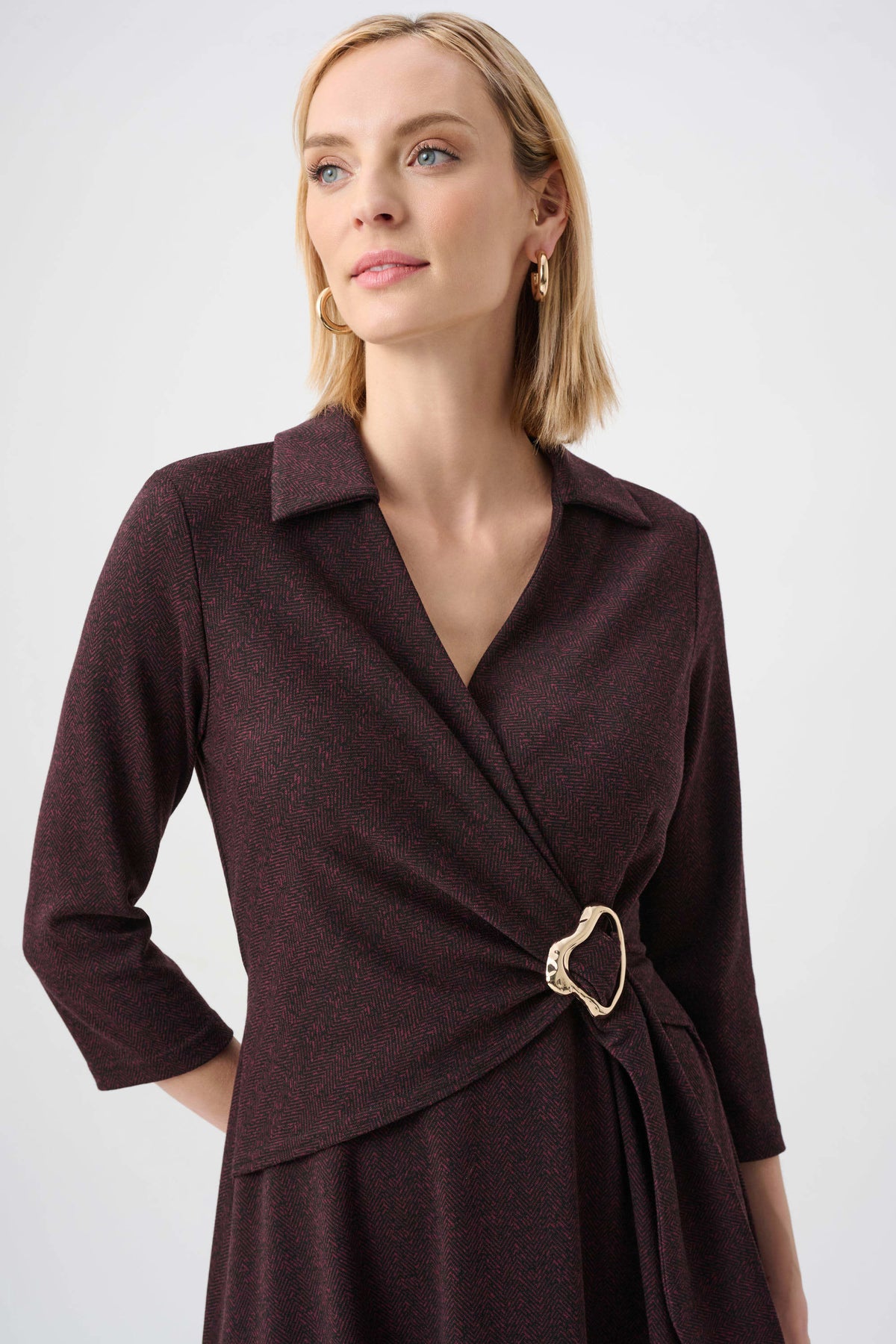 Joseph Ribkoff Berry Black Herringbone Fit And Flare Wrap Dress