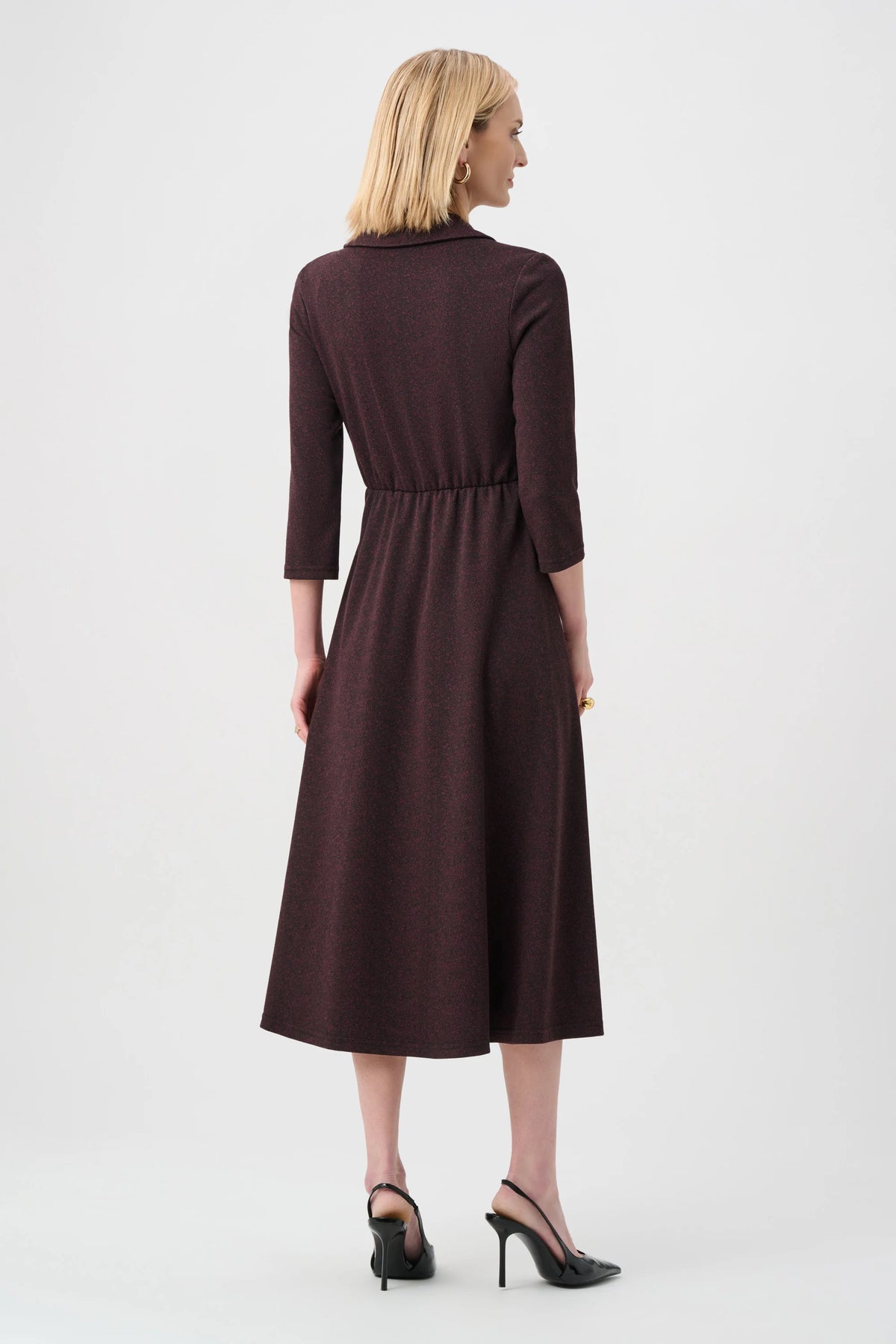 Joseph Ribkoff Berry Black Herringbone Fit And Flare Wrap Dress