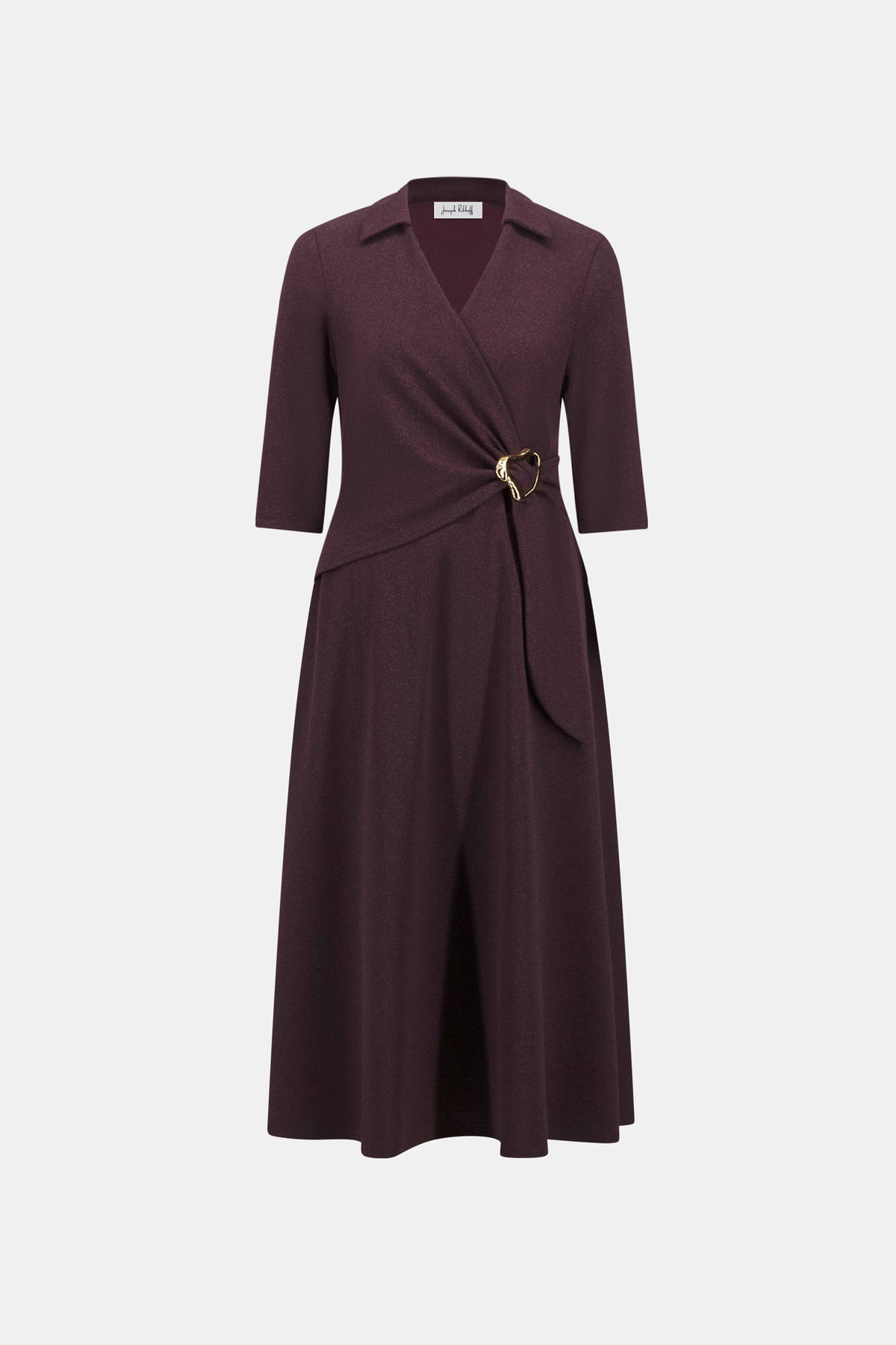 Joseph Ribkoff Berry Black Herringbone Fit And Flare Wrap Dress