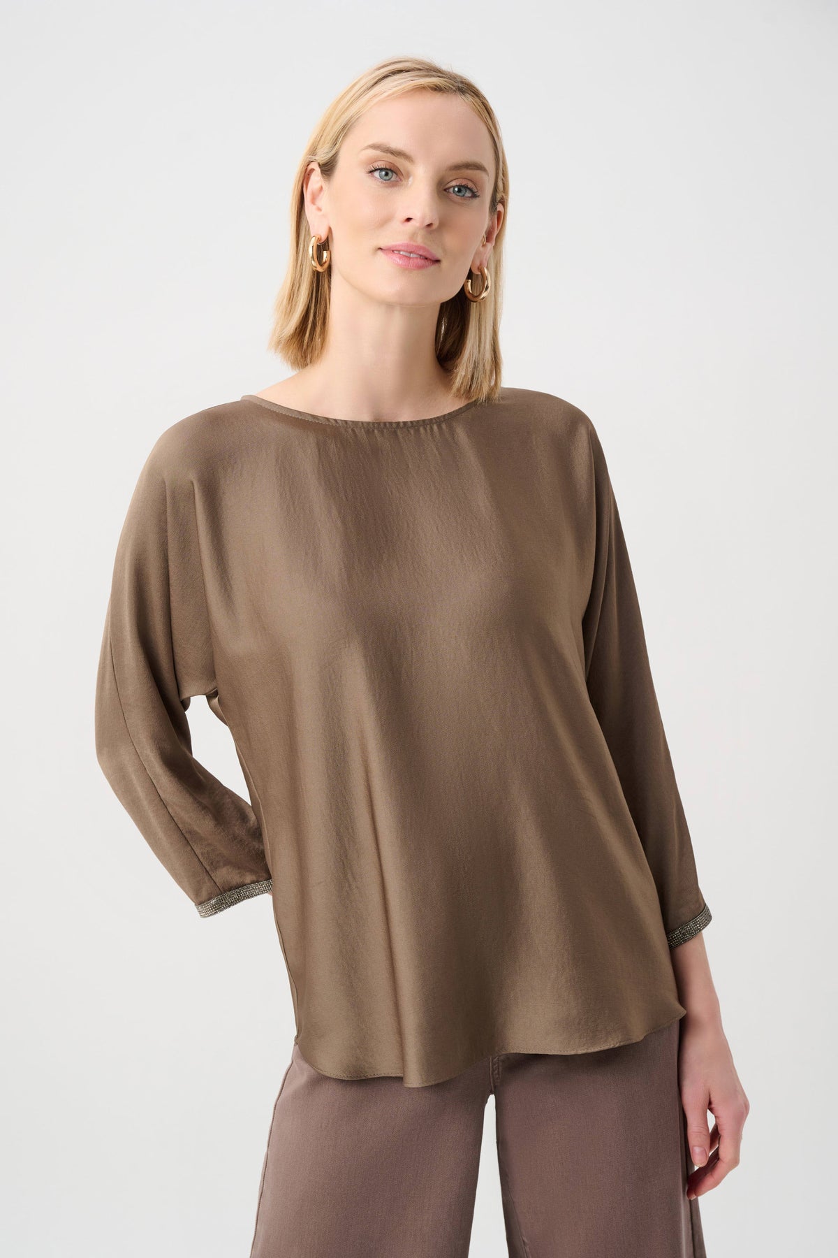 Joseph Ribkoff Mink Recycled Satin Boat-Neck Tunic