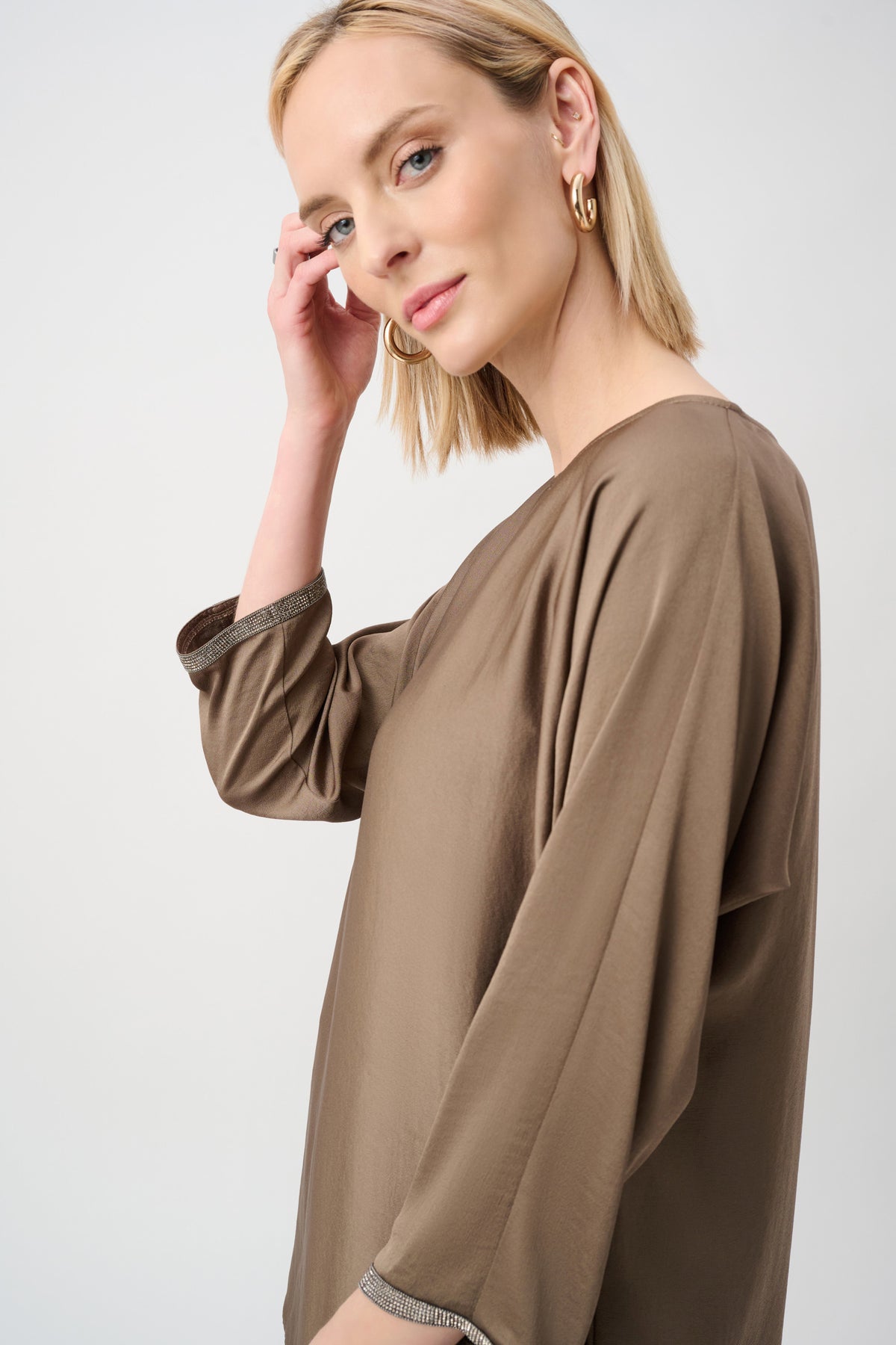 Joseph Ribkoff Mink Recycled Satin Boat-Neck Tunic