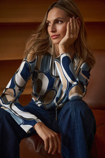 Joseph Ribkoff Recycled Satin Geometric Top