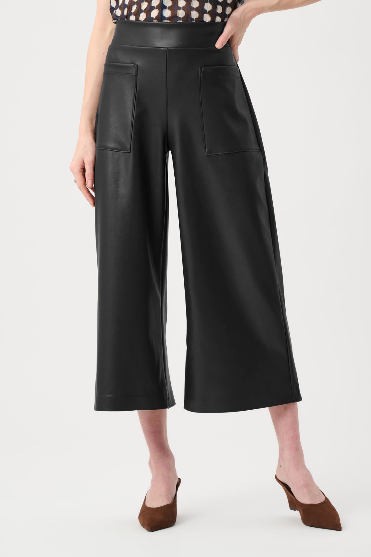 Joseph Ribkoff Black Leatherette Pull-On Culotte Pants