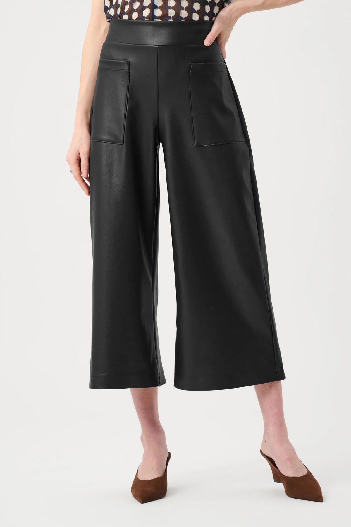 Joseph Ribkoff Black Leatherette Pull-On Culotte Pants