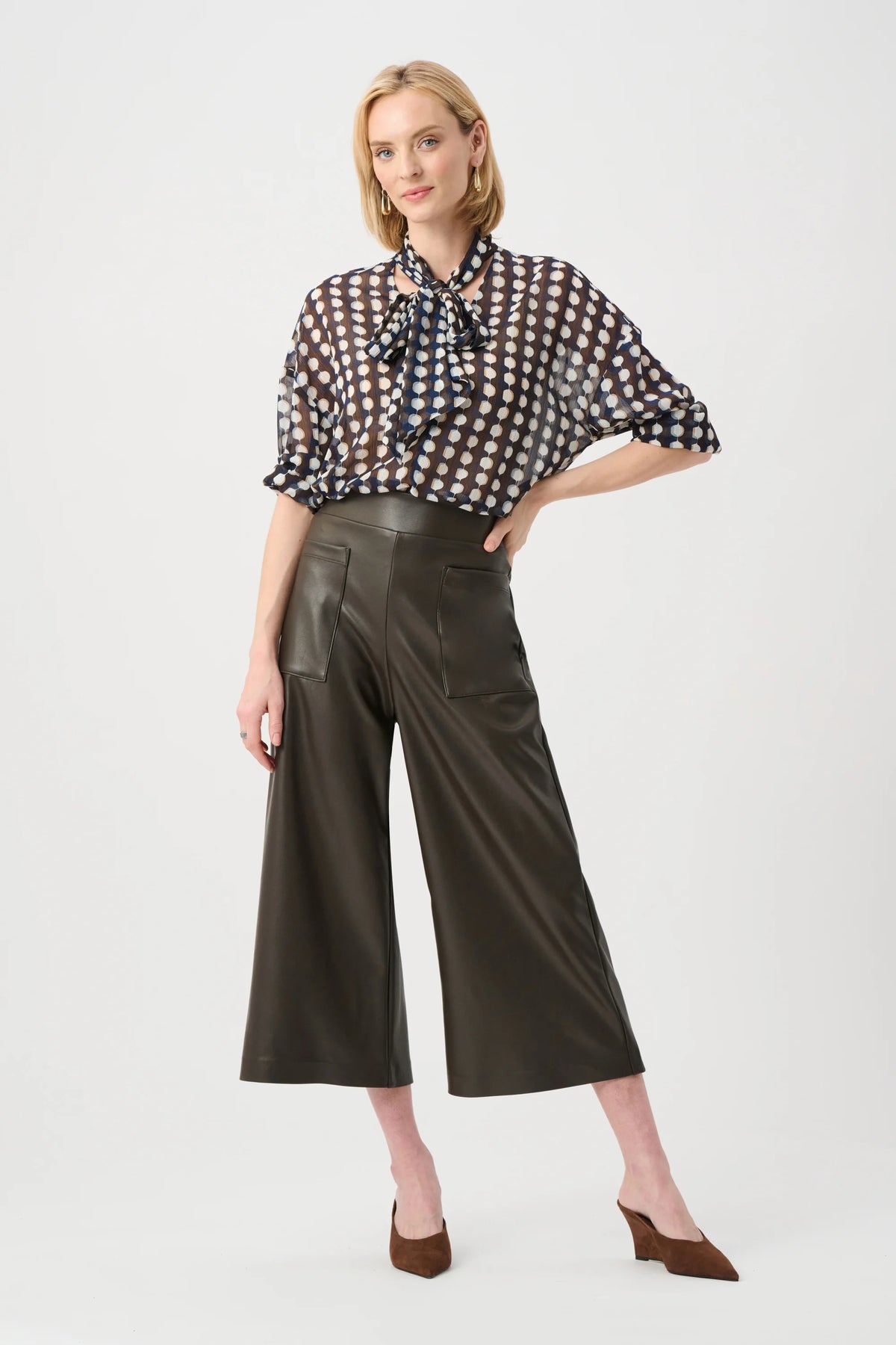 Joseph Ribkoff Mocha Leatherette Pull-On Culotte Pants