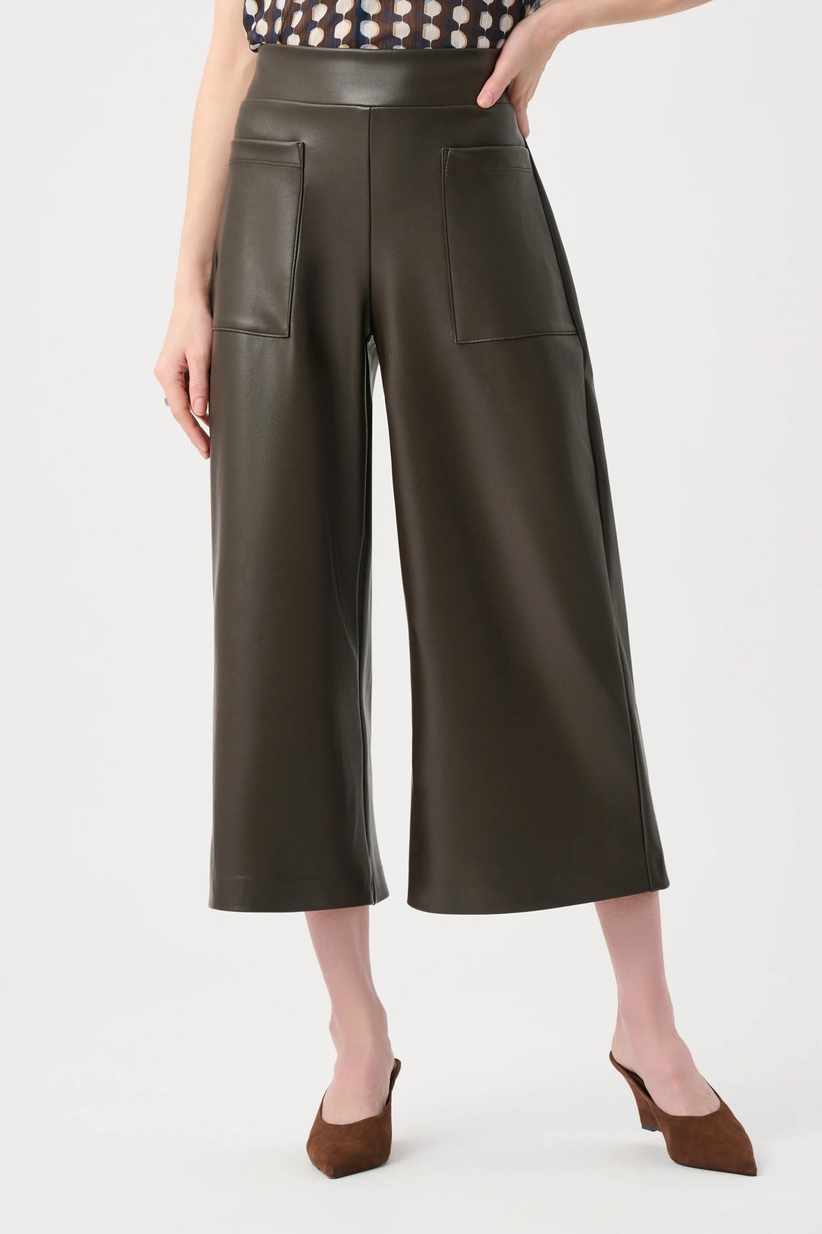 Joseph Ribkoff Mocha Leatherette Pull-On Culotte Pants