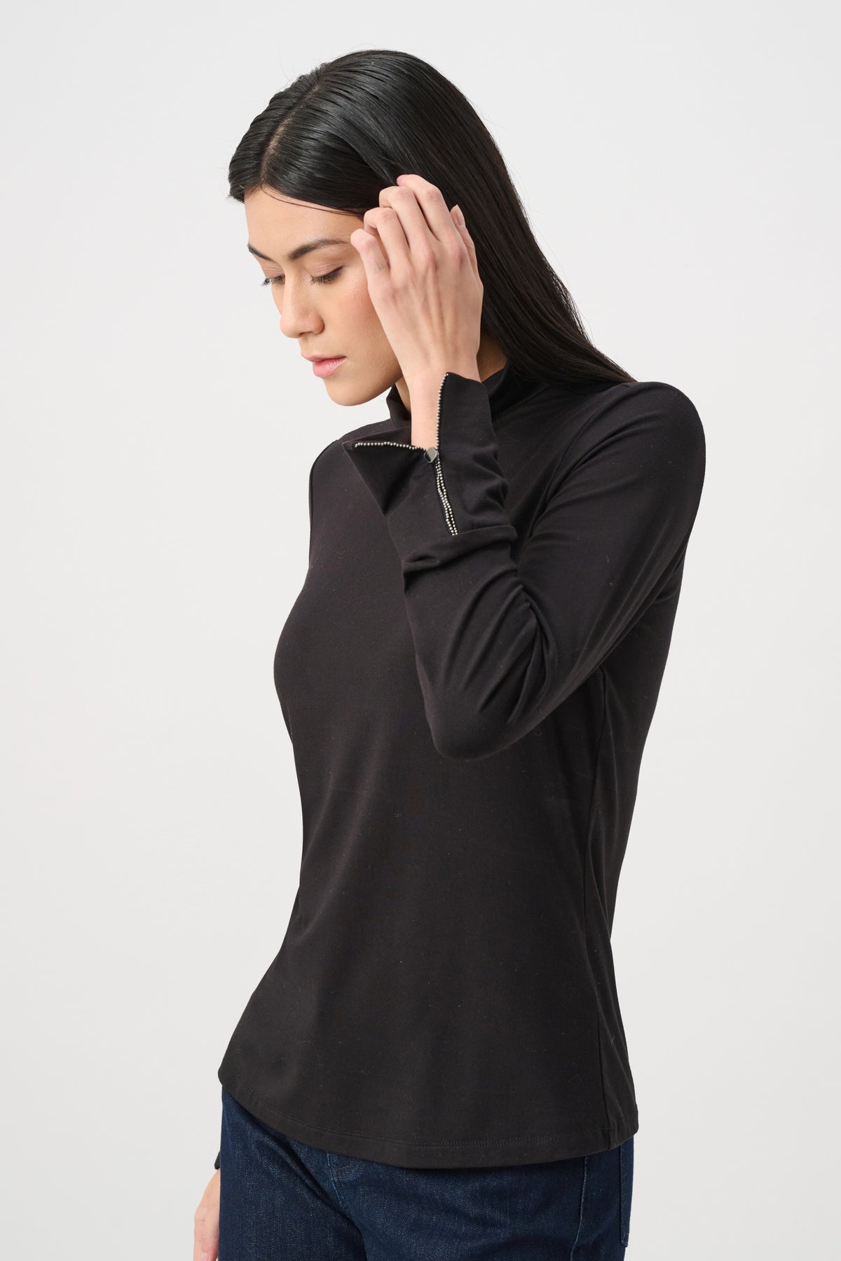 Joseph Ribkoff Black Jersey Fitted Mock-Neck Top