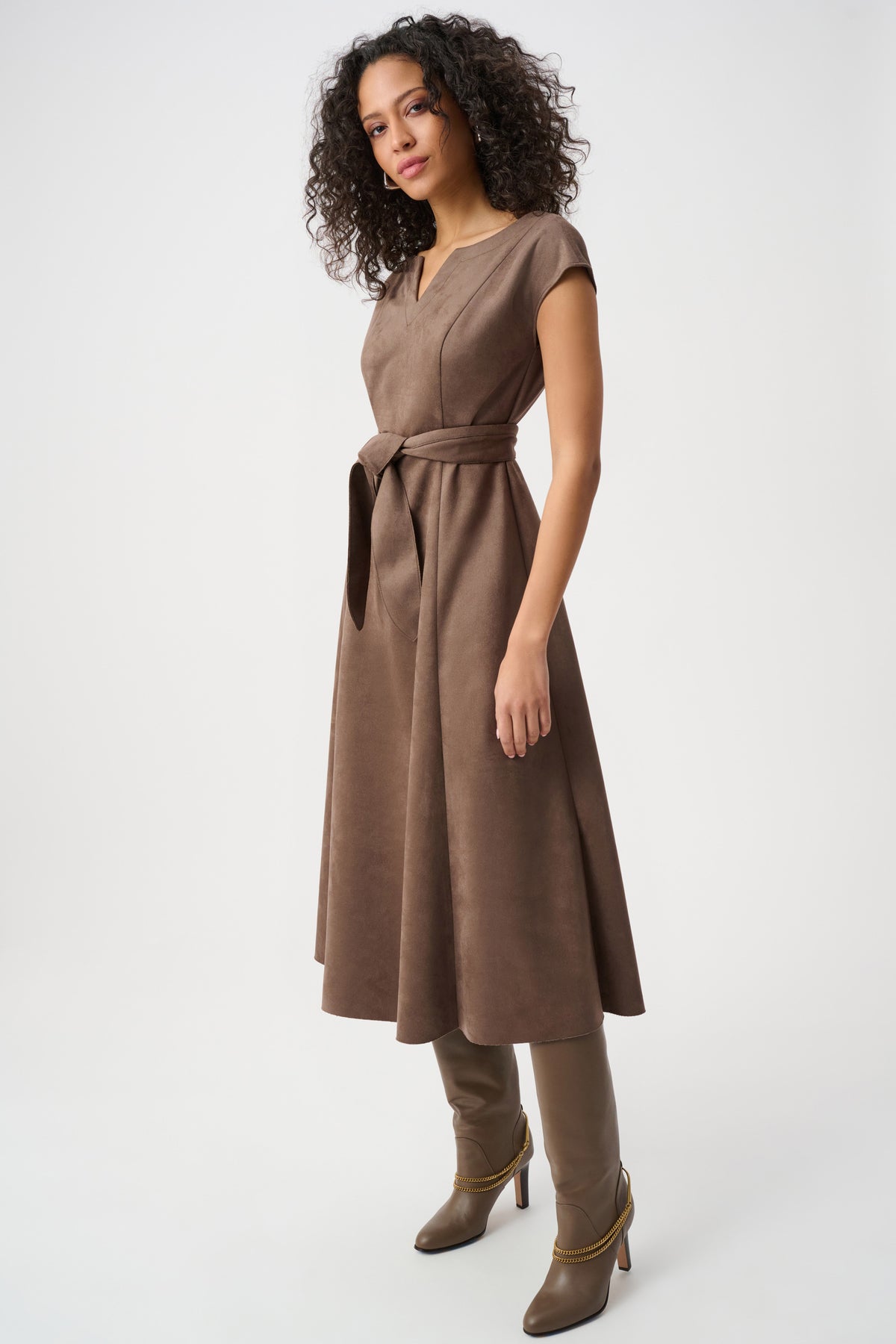Joseph Ribkoff Mink Scuba Suede Fit-and-Flare Dress