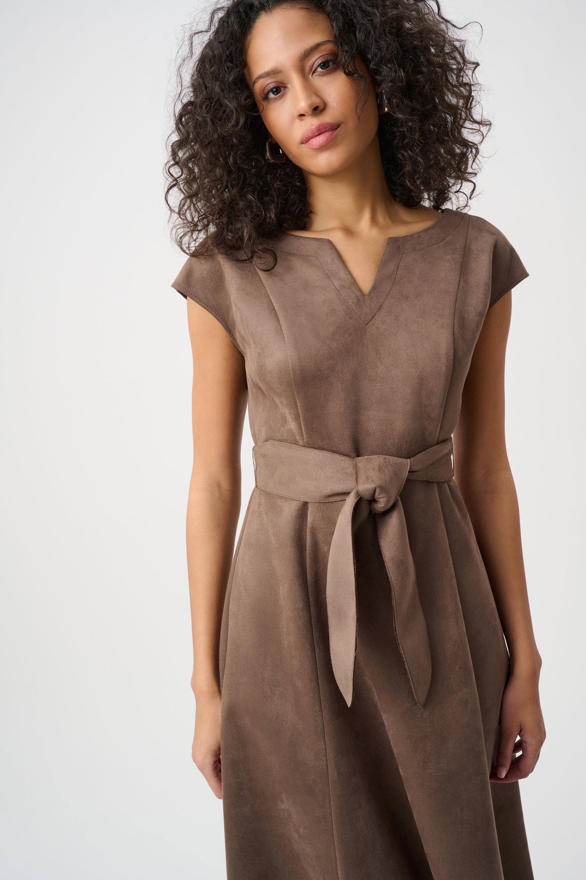 Joseph Ribkoff Mink Scuba Suede Fit-and-Flare Dress