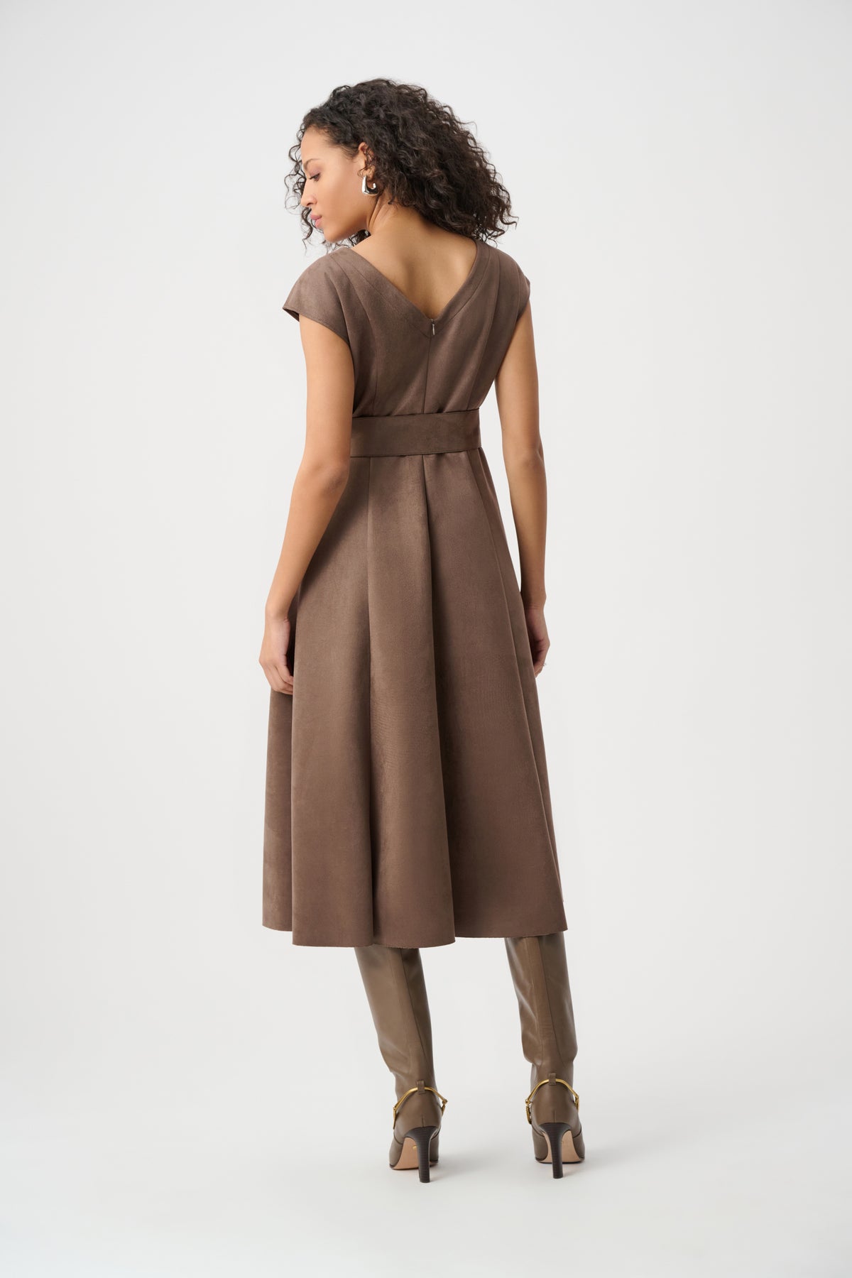 Joseph Ribkoff Mink Scuba Suede Fit-and-Flare Dress