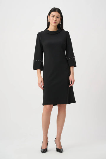 Joseph Ribkoff Black Silky Knit A-Line Dress With Pearl Detail