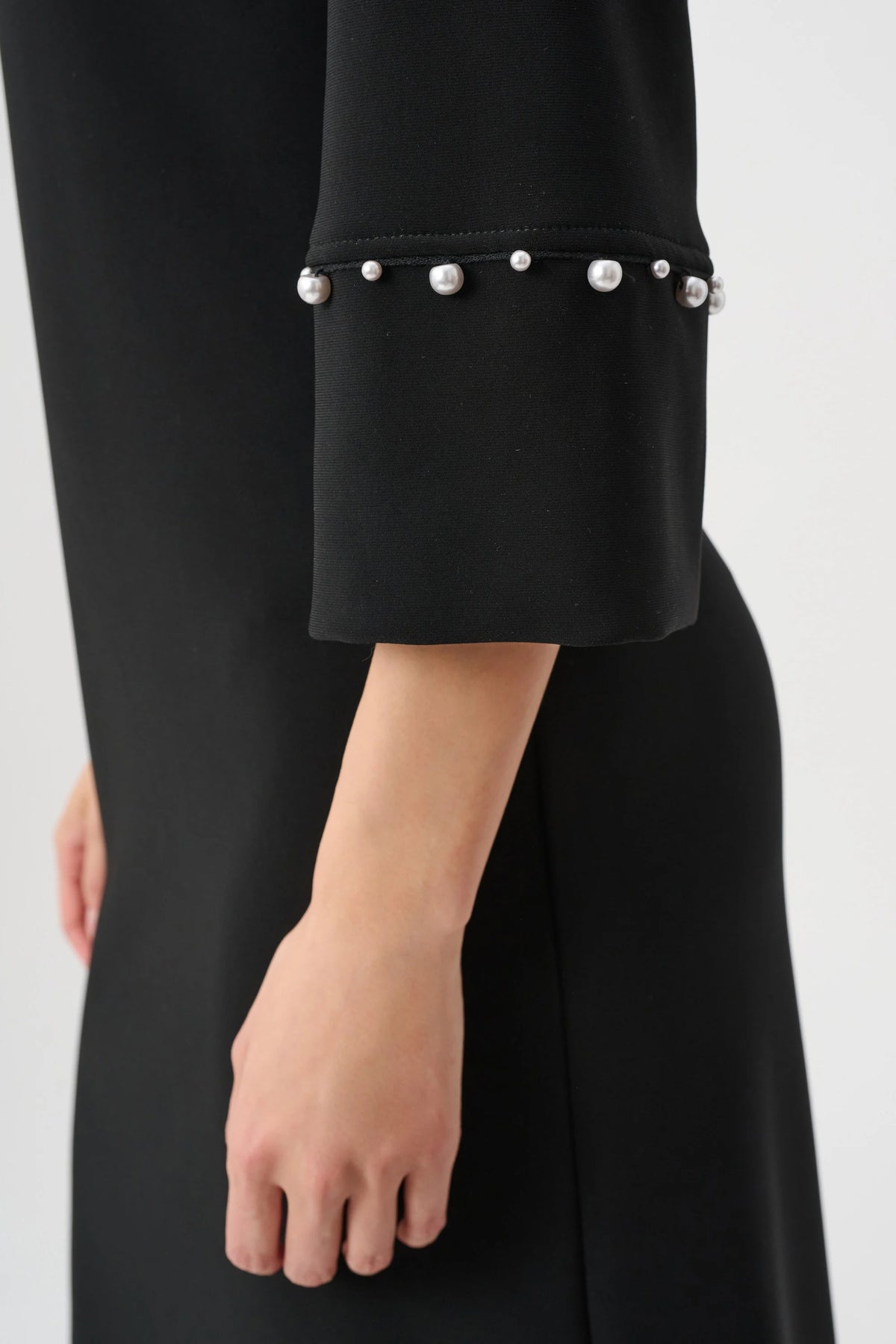 Joseph Ribkoff Black Silky Knit A-Line Dress With Pearl Detail