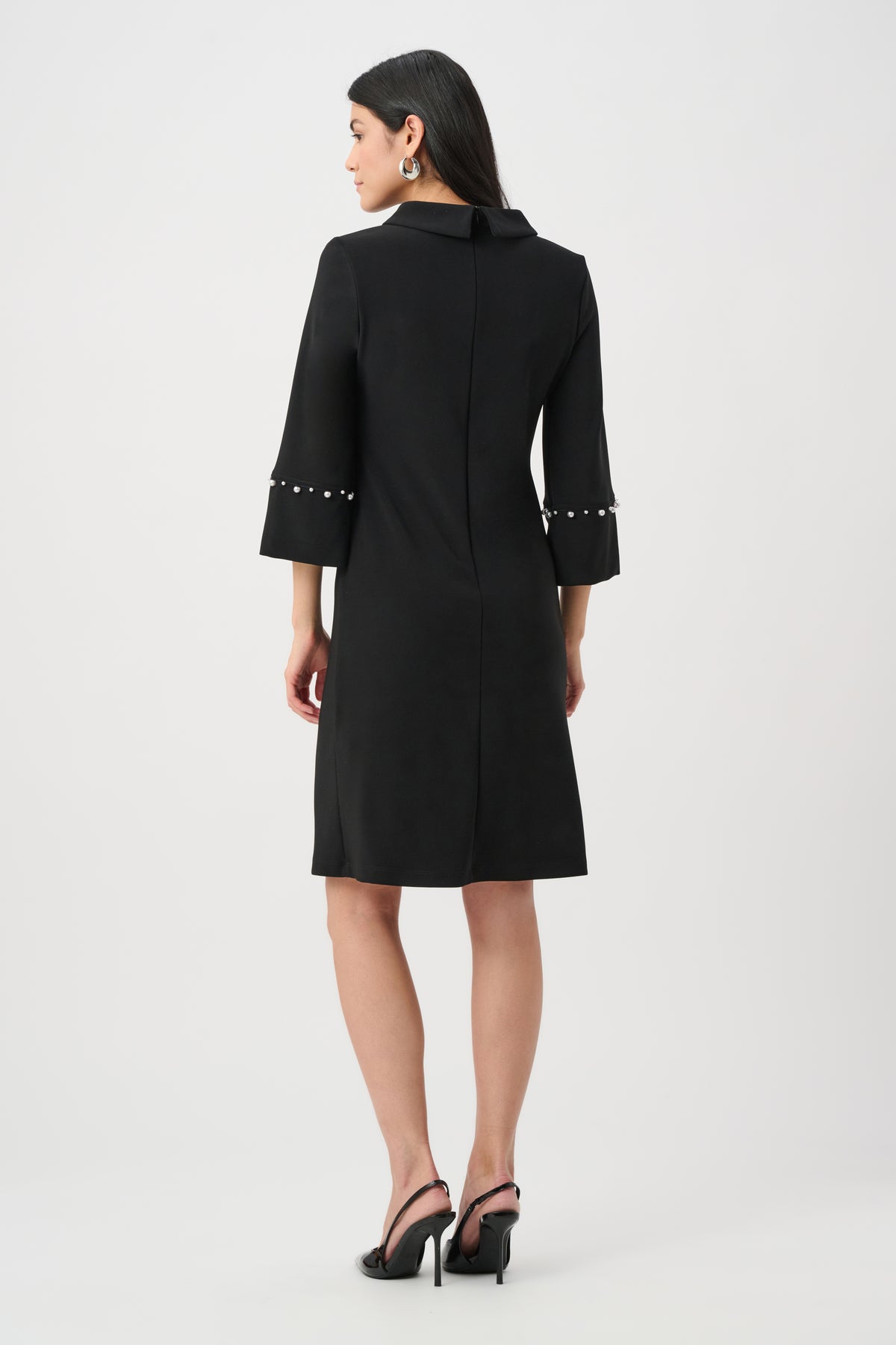 Joseph Ribkoff Black Silky Knit A-Line Dress With Pearl Detail