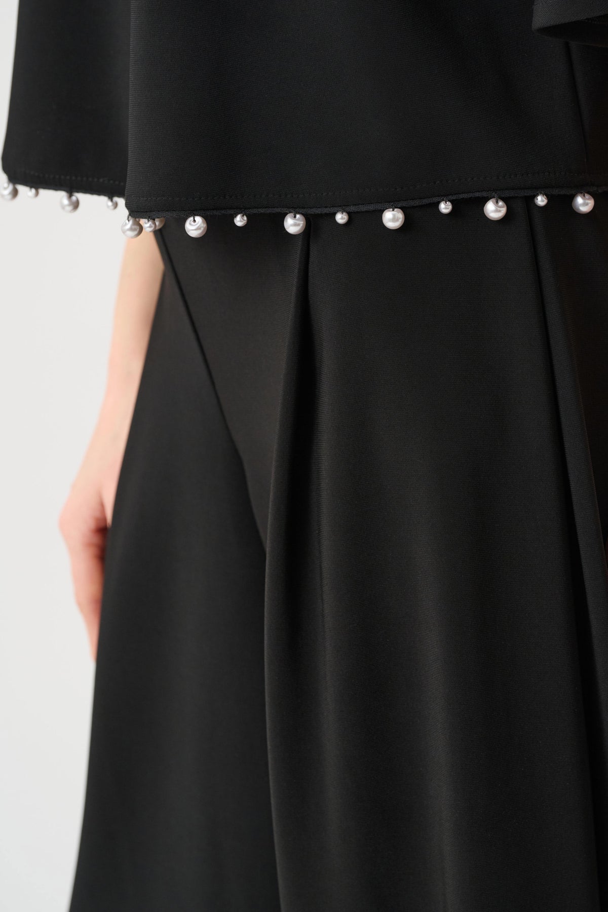 Joseph Ribkoff Black Silky Knit Flared Top With Pearl Detail