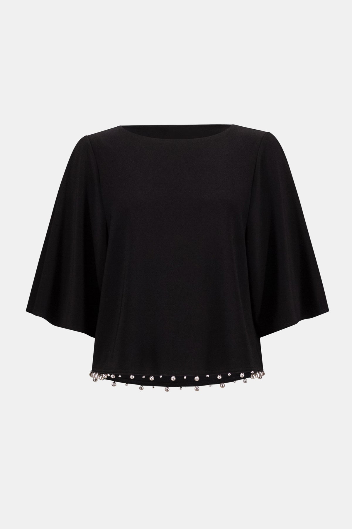 Joseph Ribkoff Black Silky Knit Flared Top With Pearl Detail