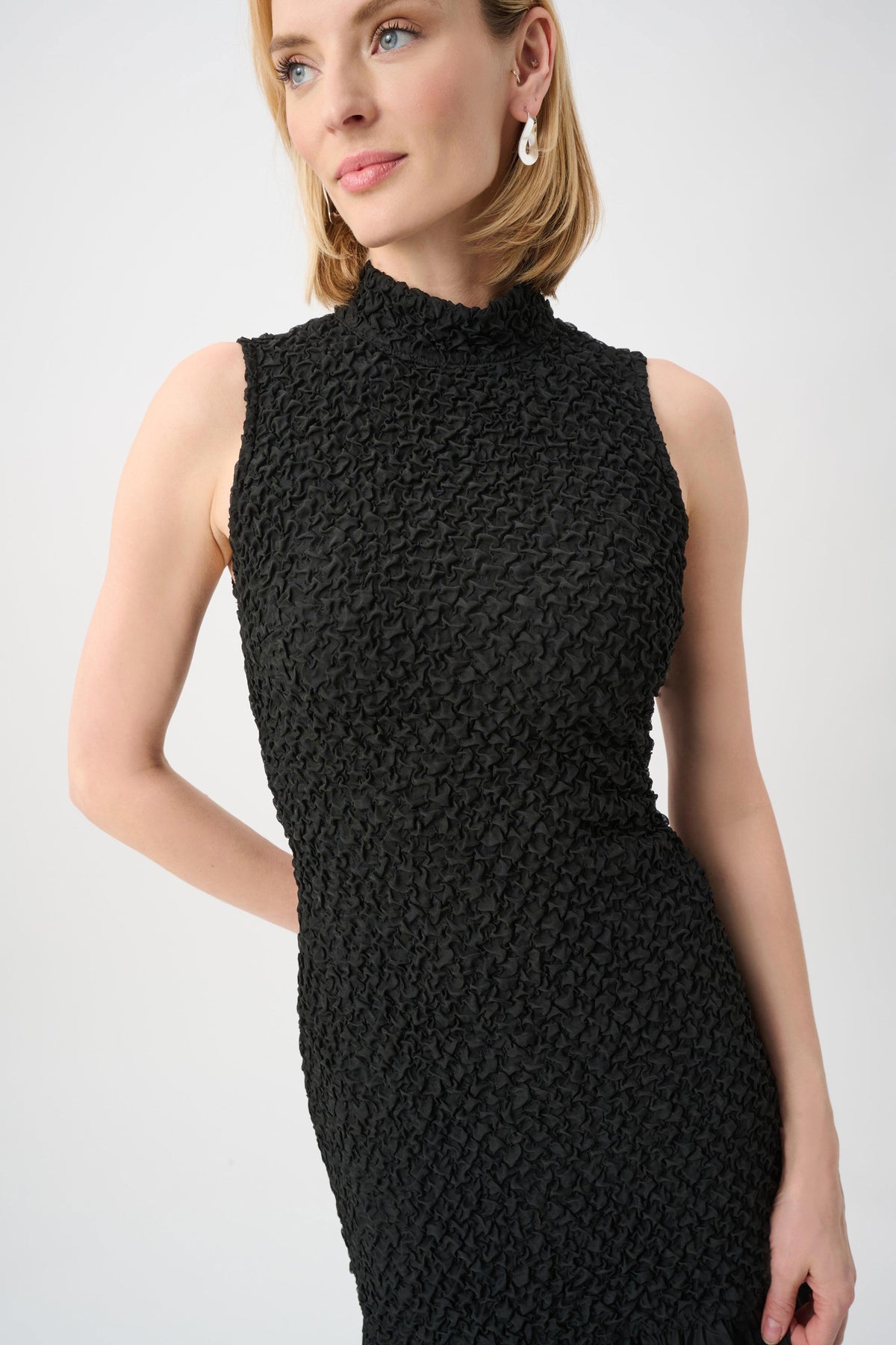 Joseph Ribkoff Black Textured Jacquard Flounce Dress With Memory