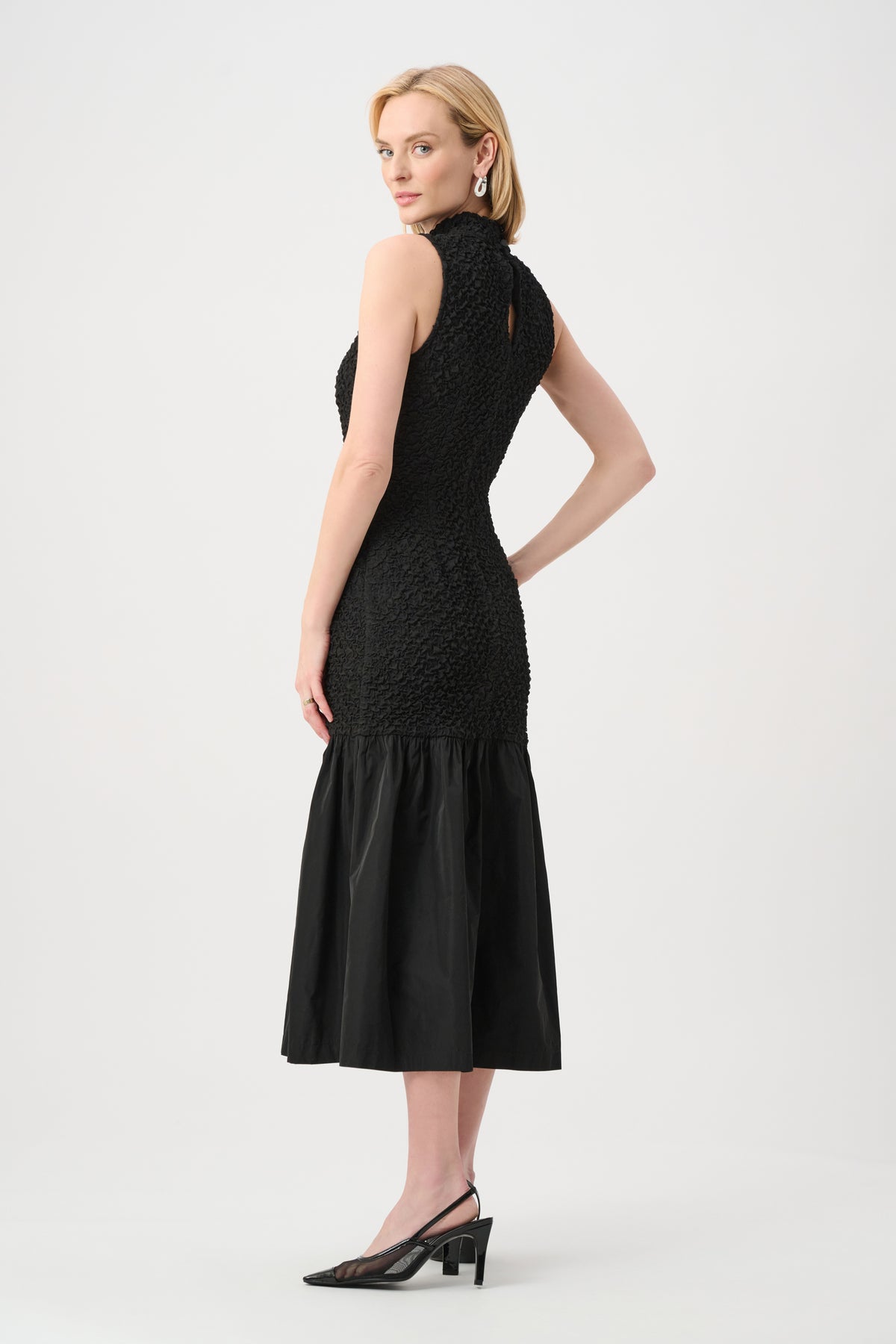 Joseph Ribkoff Black Textured Jacquard Flounce Dress With Memory
