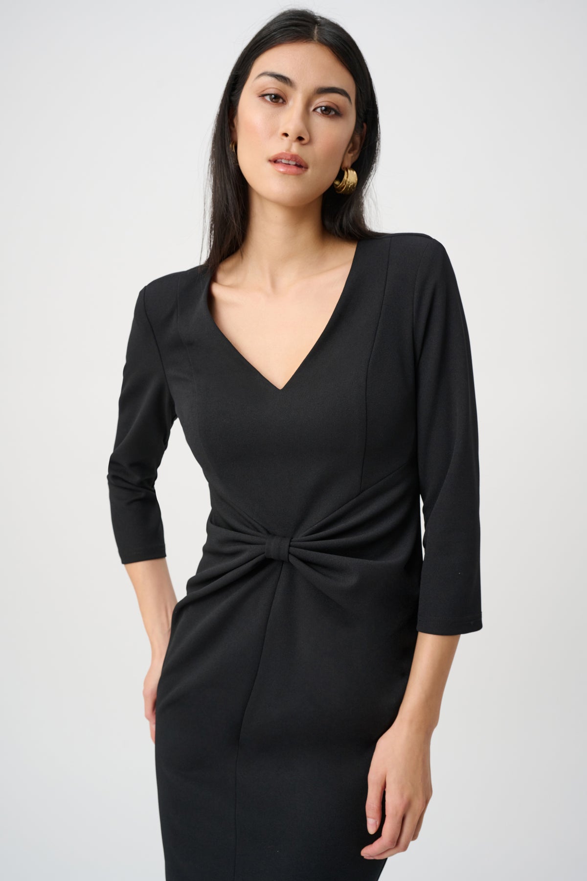 Joseph Ribkoff Black Scuba Crepe Knotted-Waist Sheath Dress