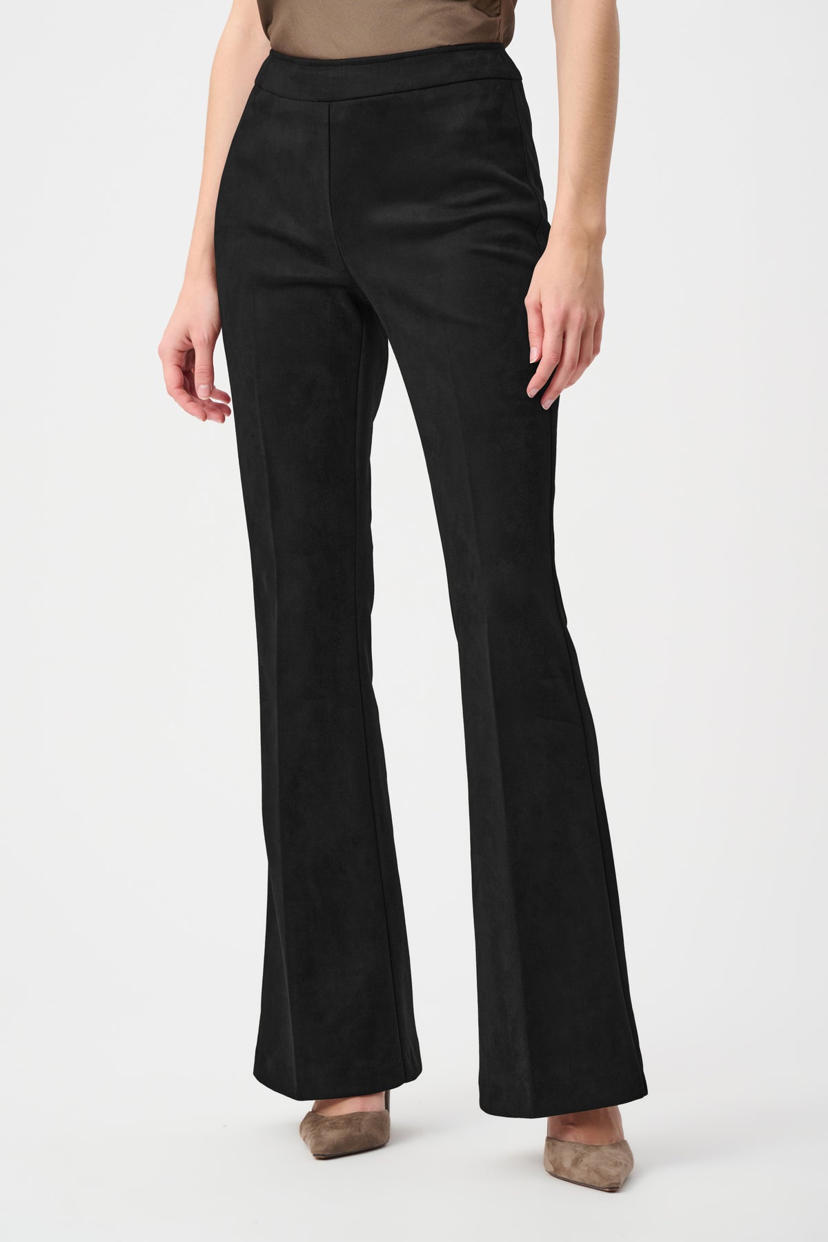Joseph Ribkoff Black Scuba Suede Flared Pull-On Pants
