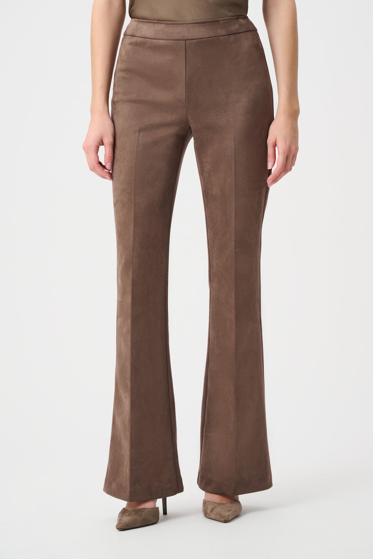 Joseph Ribkoff Mink Scuba Suede Flared Pull-On Pants