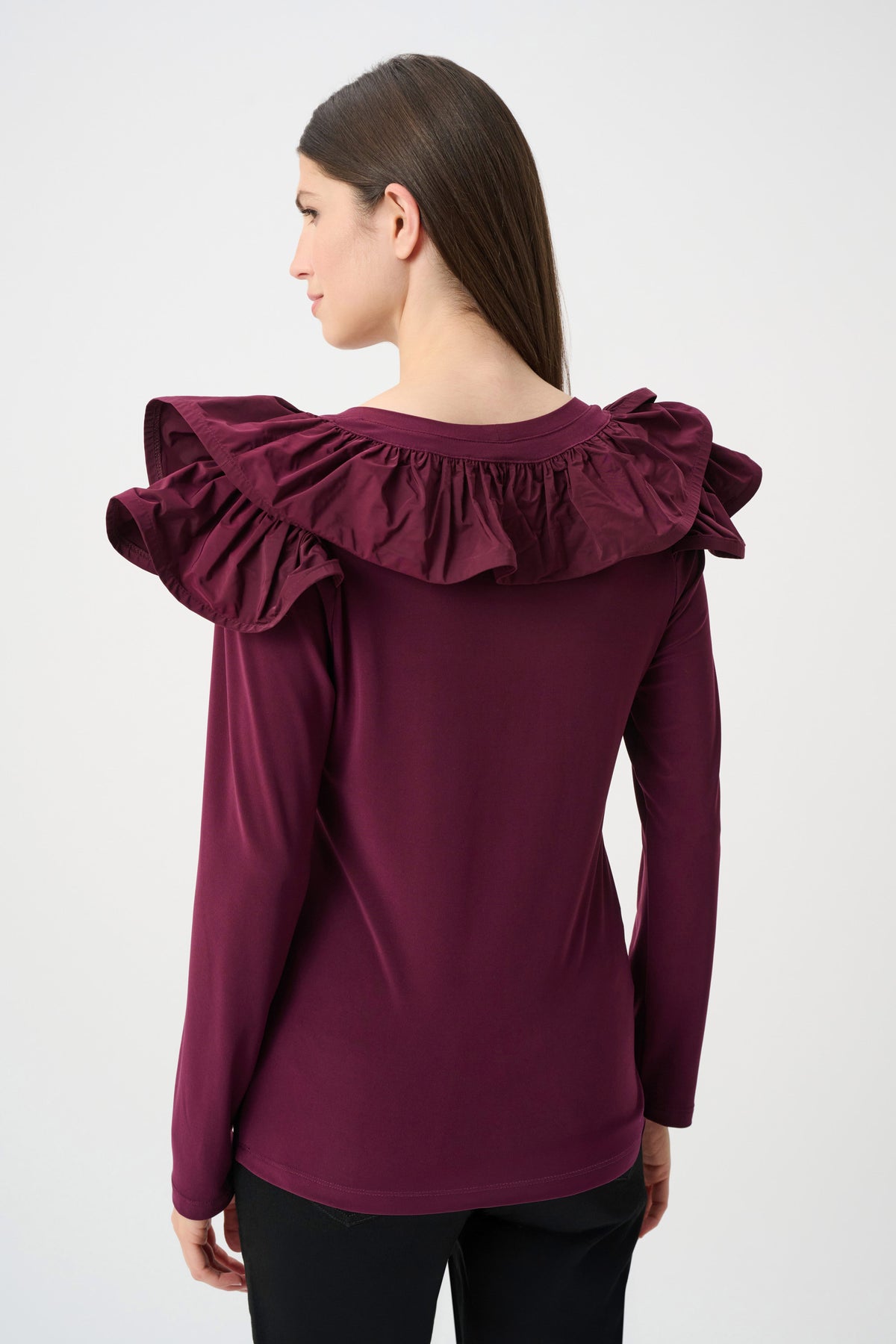 Joseph Ribkoff Elderberry Silky Knit Fitted Top With Memory Ruffles