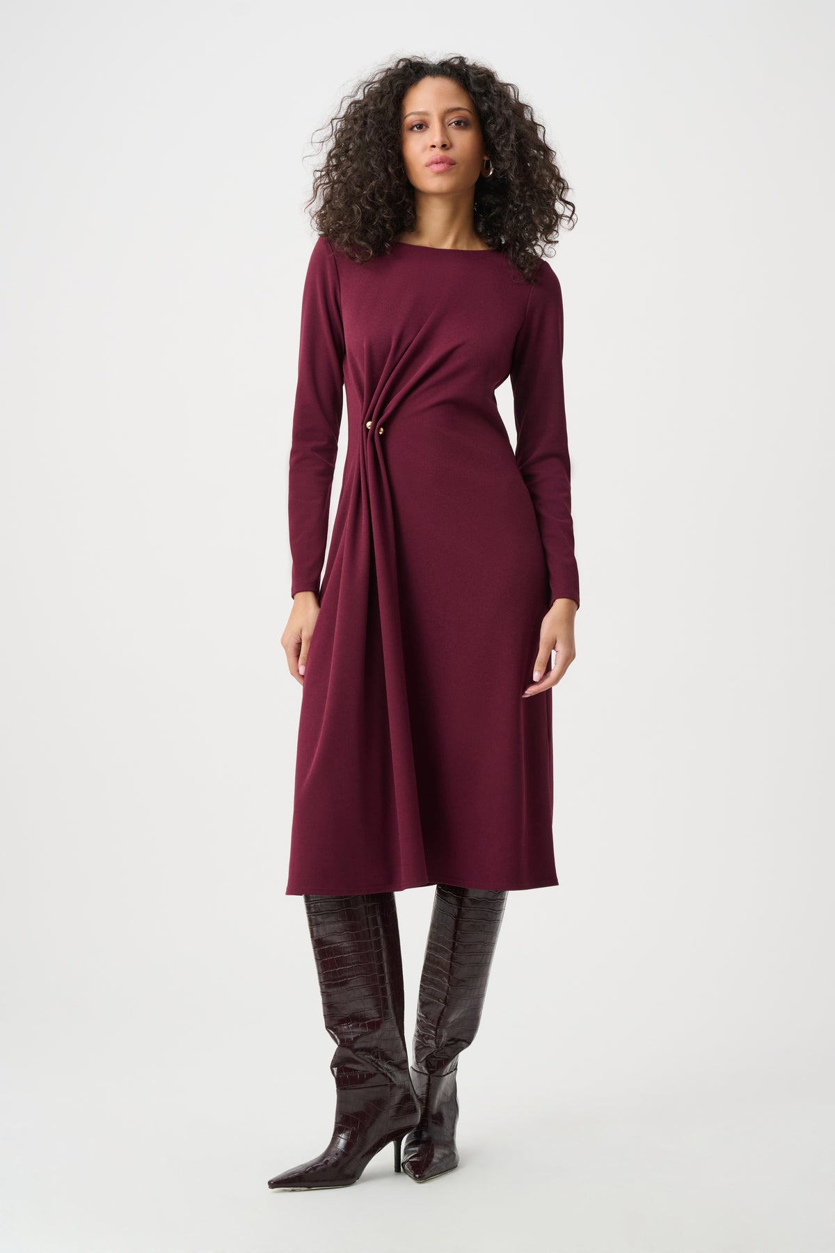 Joseph Ribkoff Elderberry Scuba Crepe Draped Front Sheath Dress