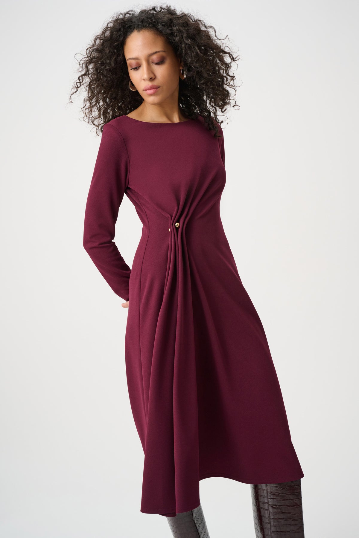 Joseph Ribkoff Elderberry Scuba Crepe Draped Front Sheath Dress