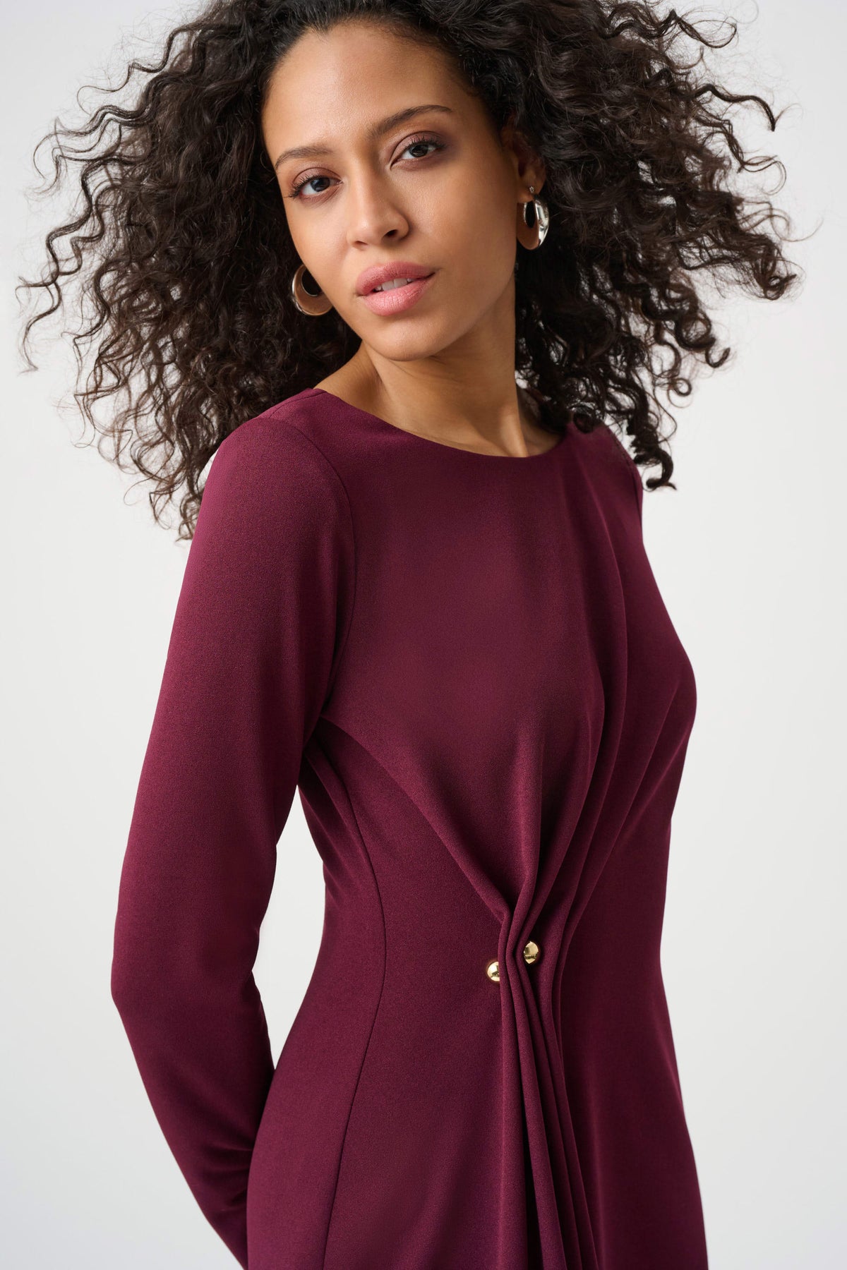 Joseph Ribkoff Elderberry Scuba Crepe Draped Front Sheath Dress