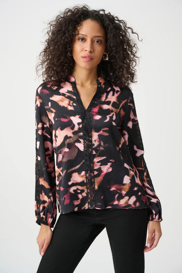 Joseph Ribkoff Textured Satin Abstract Print Top