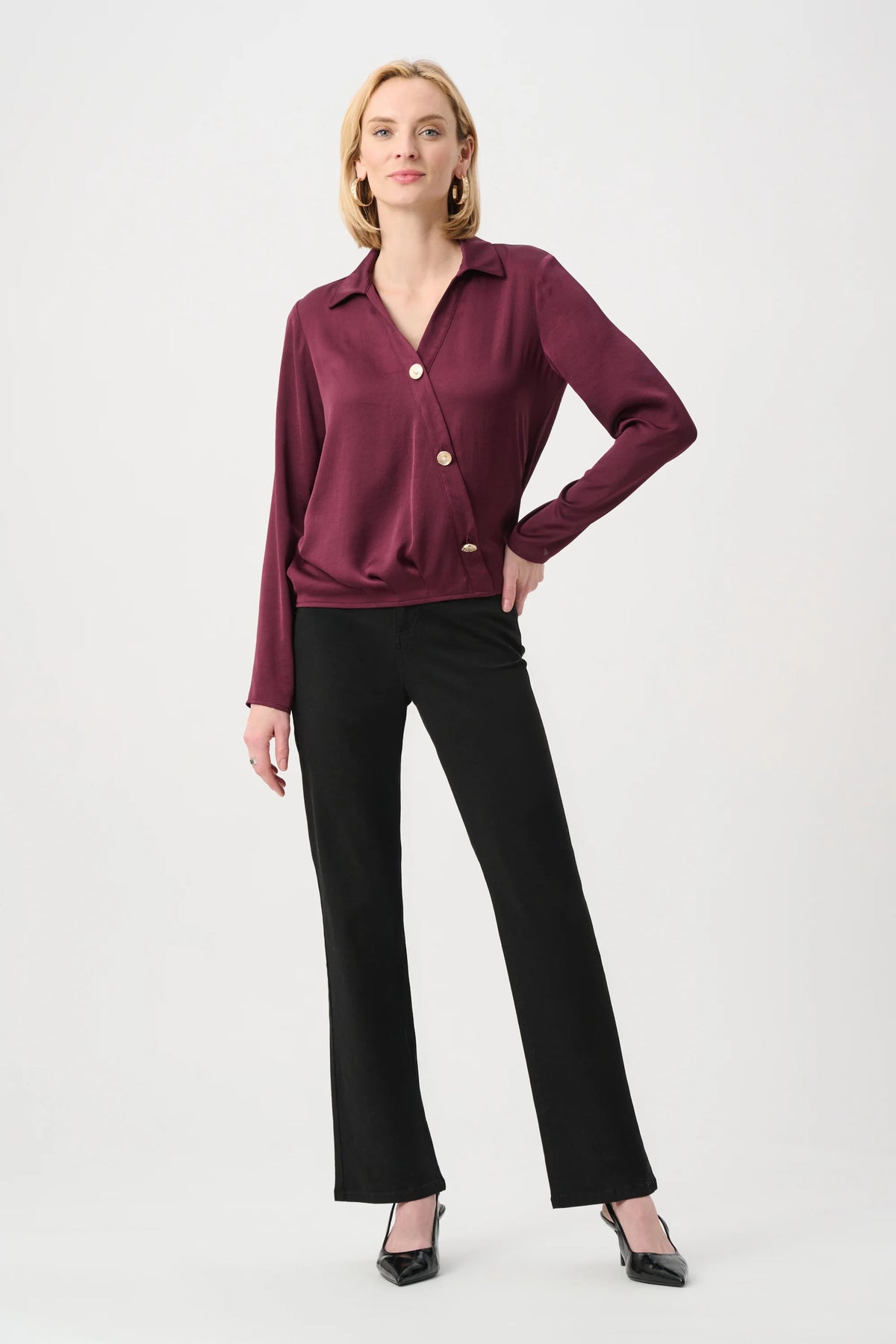 Joseph Ribkoff Elderberry Recycled Satin V-Neck Cocoon Top