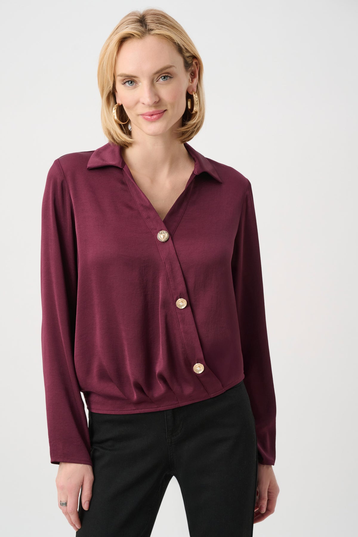 Joseph Ribkoff Elderberry Recycled Satin V-Neck Cocoon Top