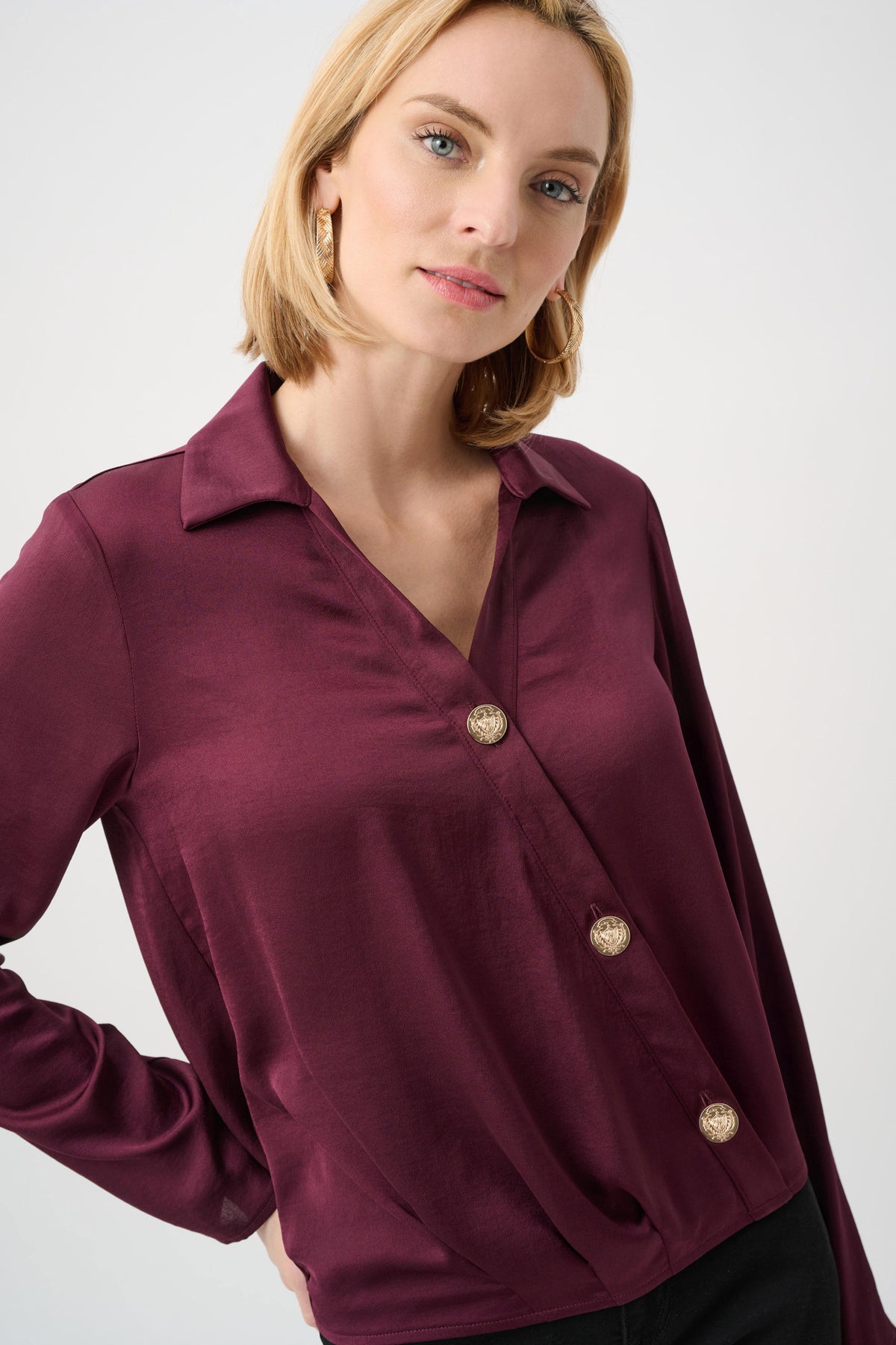 Joseph Ribkoff Elderberry Recycled Satin V-Neck Cocoon Top